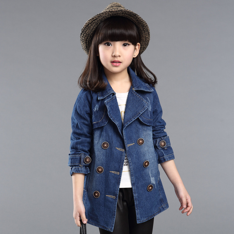 Denim Jackets For Girls Cotton Casual Children Jacket High Quality Kids Coat For Girls Double Breasted Baby Clothes Denim Coat