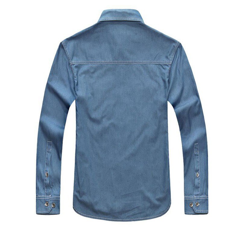 M~4XL 5XL 2015 Autumn Spring Men Denim Long Sleeve Dress Shirts Loose Cotton Brand AFS JEEP Plus Size Solid Color Camisas Shirt (3)