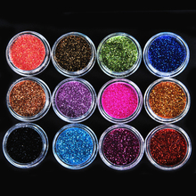 12 Color Metal Glitter Nail Art Tool Kit Acrylic UV Powder Dust gem Polish Nail Tools
