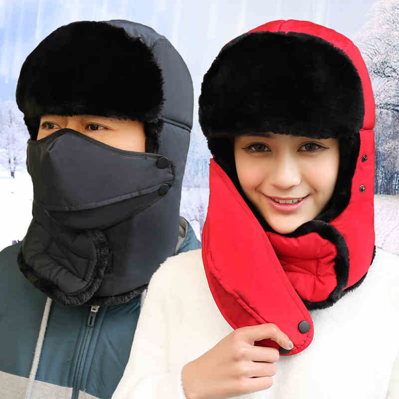 Winter Warm Earflap Bomber Hats Caps for women&men Russian Trapper Aviator Trooper Snow Ski Hat Cap With Waterproof Mask Scarf