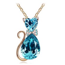 2016 NEW gift brand design girl women accesorries jewelry Austrian crystal Cat catty 18KGP Pendant Chain