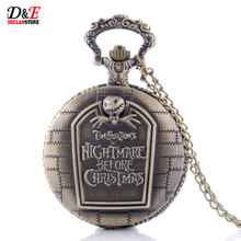 Antique Vintage Tim Burtons The Nightmare Before Christmas Pocket Watch Quartz Pocket Watch Skull Gifts P016