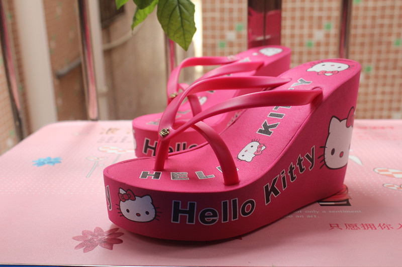 New 2015 11cm high heels Women Flip Flops hello kitty high heeled ...