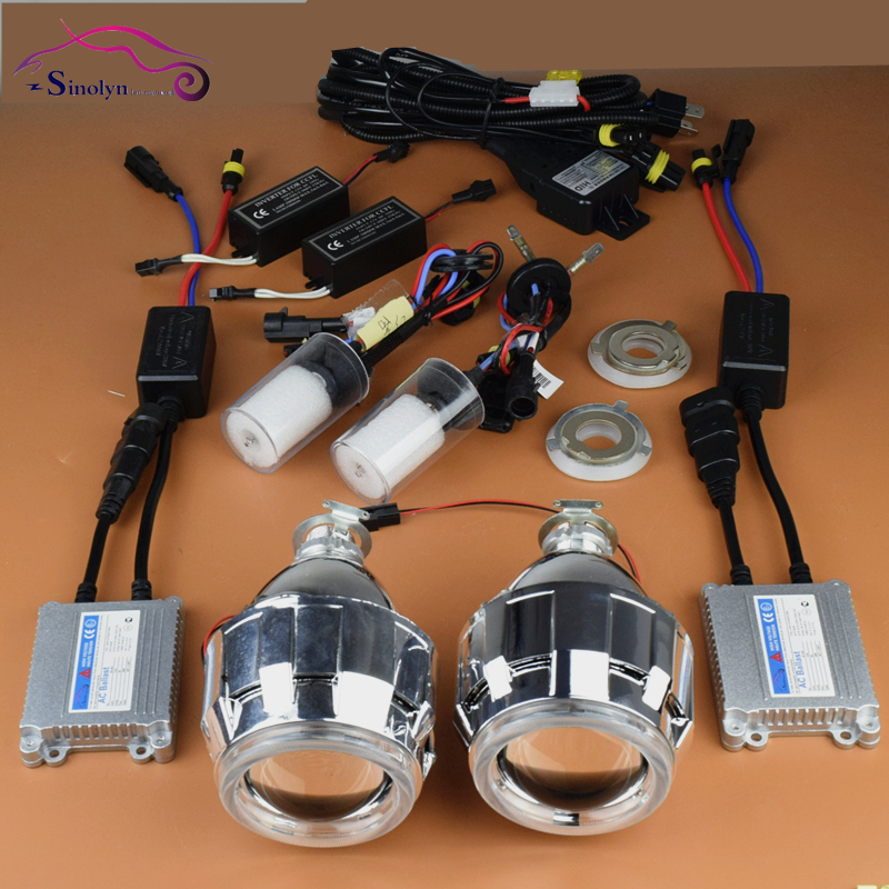 New 2014 Car Styling 2.5'' HID BiXenon Projector Headlight Retrofit Angel Eyes Halo Lens For H1 H4 H7 Complete Kit