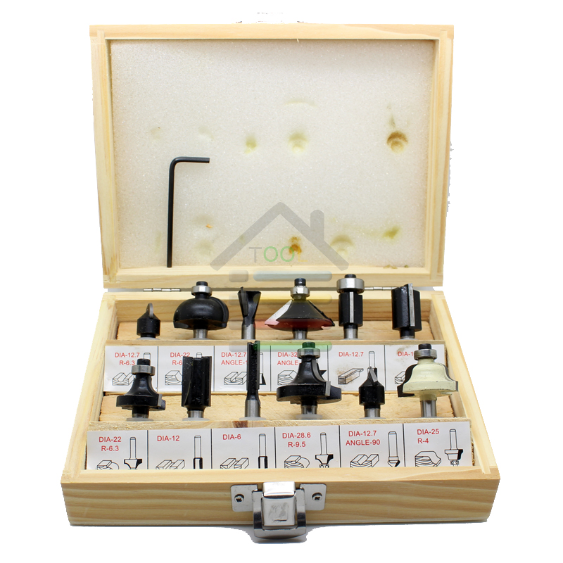 Free shipping New 12pcs 1 4 Router Bit Set Tungston Carbide Rotary Tool Wood Woodworking Drilling