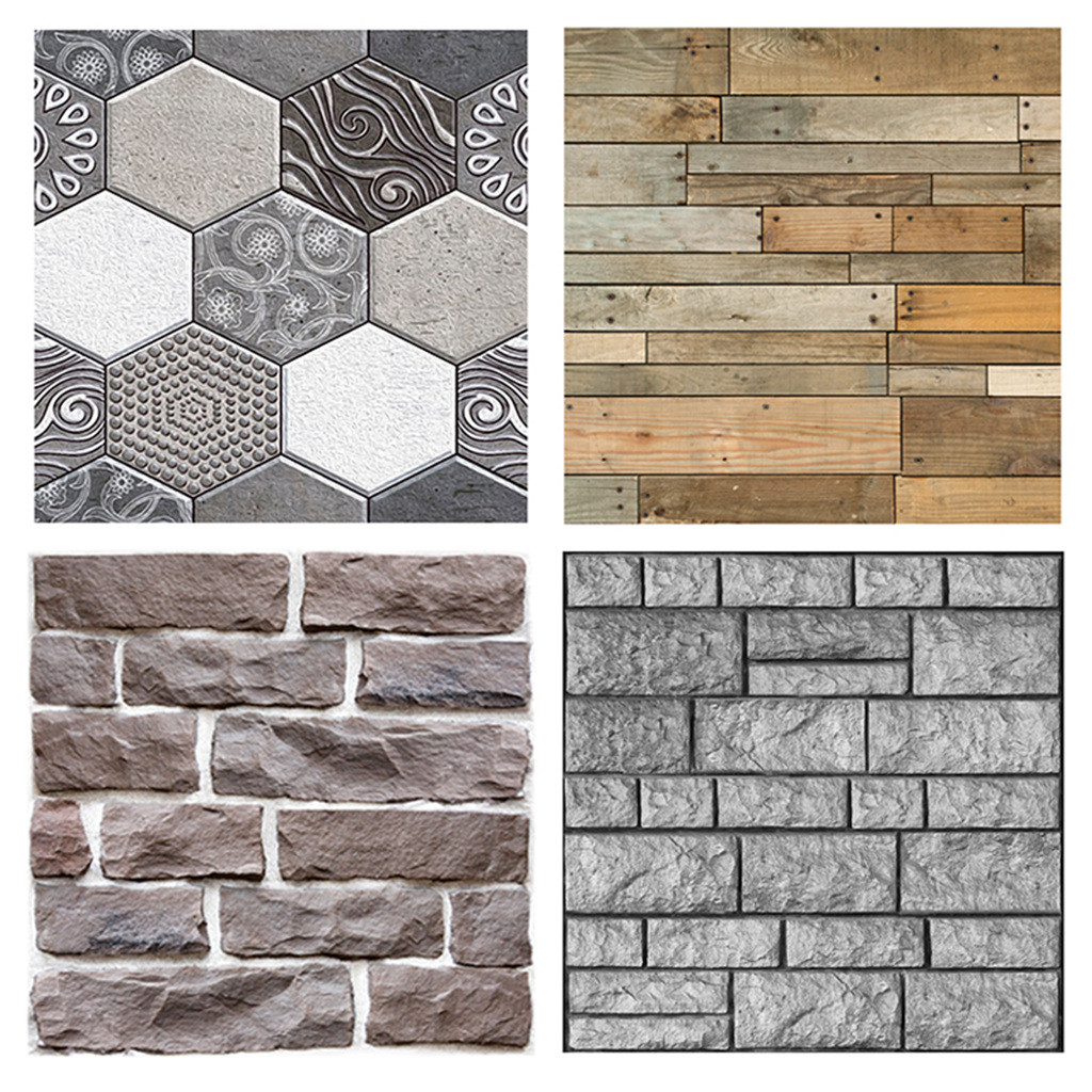 Rustic 3D Wall Decal Geometry Brick Stone Self-Adhesive Wall Sticker Panel Decor 