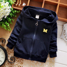 Spring Autumn Solid Color Cartoon M Letter Girls Boys Jackets Cardigan Baby Infant Children Kids Hooded