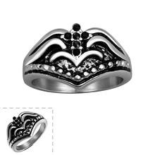US# 8-9 Lureme Fashion Punk Gothic Style Stainless Steel Antique Silver Rhinestone Cross Black Rings for Women and Men Gift