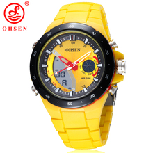 Moda OHSEN Unisex hombres mujeres Sport relojes reloj militar de cuarzo analógico Digital Dual Time correa de caucho Casual vestido reloj
