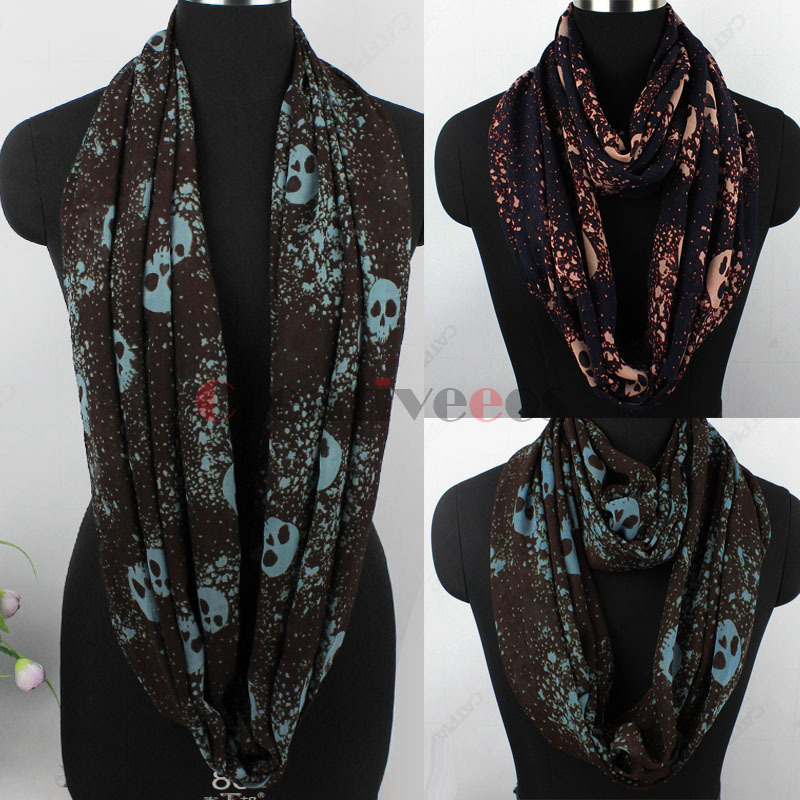 Fashion Stylish Women Girl s Skull Chiffon Soft Infinity 2 Loop Cowl Eternity Endless Circle Scarf
