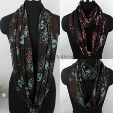 Fashion Stylish Women Girl s Skull Chiffon Soft Infinity 2 Loop Cowl Eternity Endless Circle Scarf