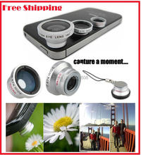 Magnetic 3 in1 Glass Fisheye Fish Eye Lens + Wide Angle + Macro Mobile Phone Lens Camera Lens for iPhone Samsung S4 Note