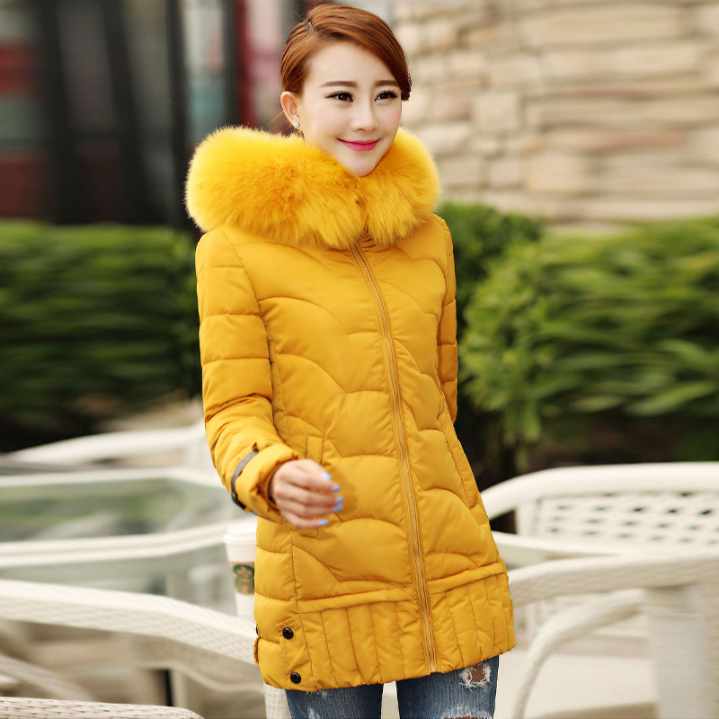 2015 winter down cotton-padded jacket Women large fur collar hooded thickening wadded jacket parka winter coat women clothing