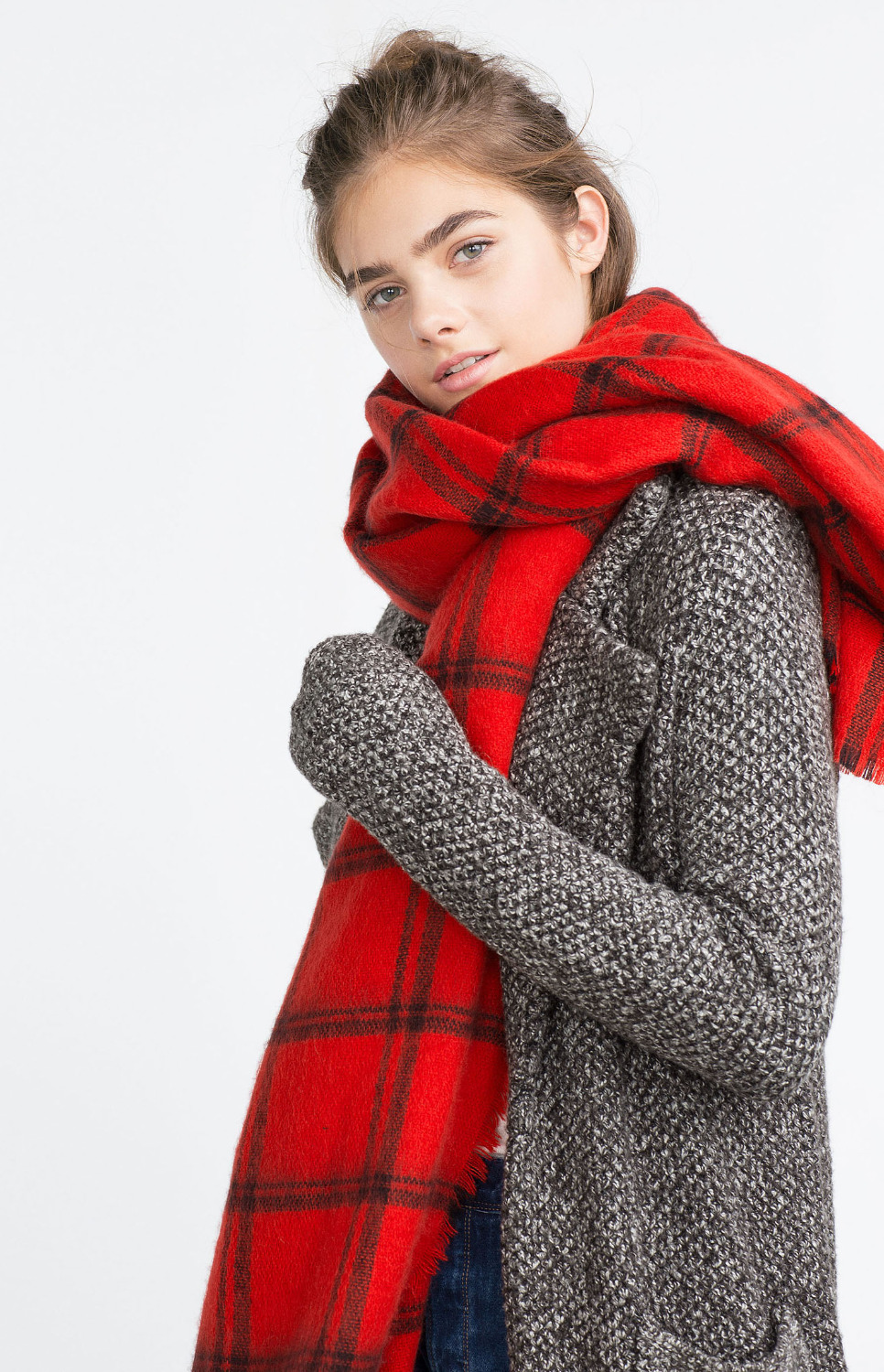Women Za 2015 Red Black Striped Check Scarf font b Tartan b font Shawls Scarves Top