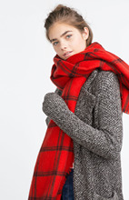 Women Za** 2015 Red Black Striped Check Scarf Tartan Shawls Scarves Top Quality Soft Ladies Pashmina Scarf 200X85cm