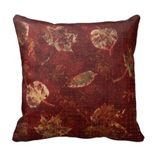 Active Deep Maroon Gold Fall Leaves Stencil Subtle Tartan Pillow Case (Size: 45x45cm) Free Shipping