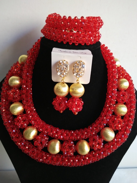 Fashion African beads jewelry set red crystal beads bride jewelry nigerian wedding african beads jewelry Set  GG-293