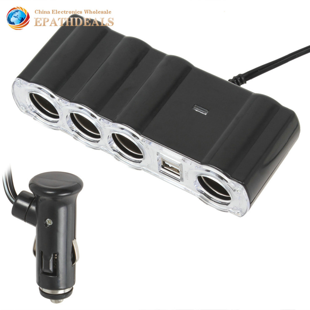 12v 24v 4 Way Multi Socket Car Charger Vehicle Auto Car Cigarette Lighter Socket Splitter And Dual