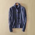 Women s pure cashmere knitted three buttons cardigan sweater with turn down collar solid color long