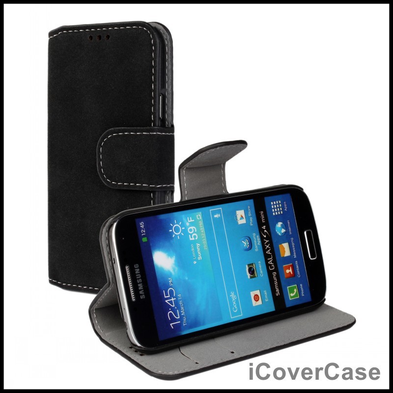 Matt Leather Wallet Flip Cover Case for Samsung Galaxy S4 Mini gt-i9190
