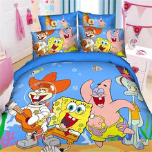 popular 3d spongebob boys twin/single size bedding set of duvet cover bed sheet pillow case 2/3pcs bed linen set/blue