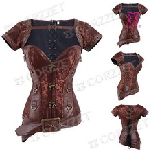 Gothic Steampunk Corsets Brown Brocade Plus Size Waist Training Corset Underbust Steel Boned Waist Trainer Women Sexy Bustier