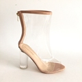 Jelly Women Boots Nude Peep Toe Clear Round Heels 10cm Transparent Boots Ankle High Short Ladies