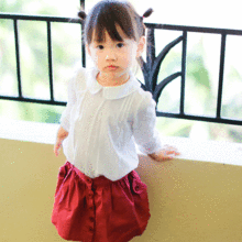 Girl child Peterpan The cotton poplin shirt cute white collar folds