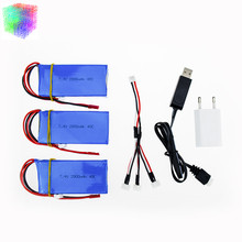 Lipo battery 7.4V 2800mAh 2s 3pcs and charger with plug for WLToy V262 V333 V323 V666 RC Helicopter Quadcopter drone part