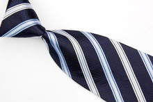NT0478 Blue White Striped Classic Smooth Man s Casual Silk Polyester Necktie Business Knitted Tie