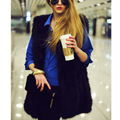 Elegant Women Fur V Neck Slim Long Plus Size Faux Fur Vest 2016 Fashion Solid Color