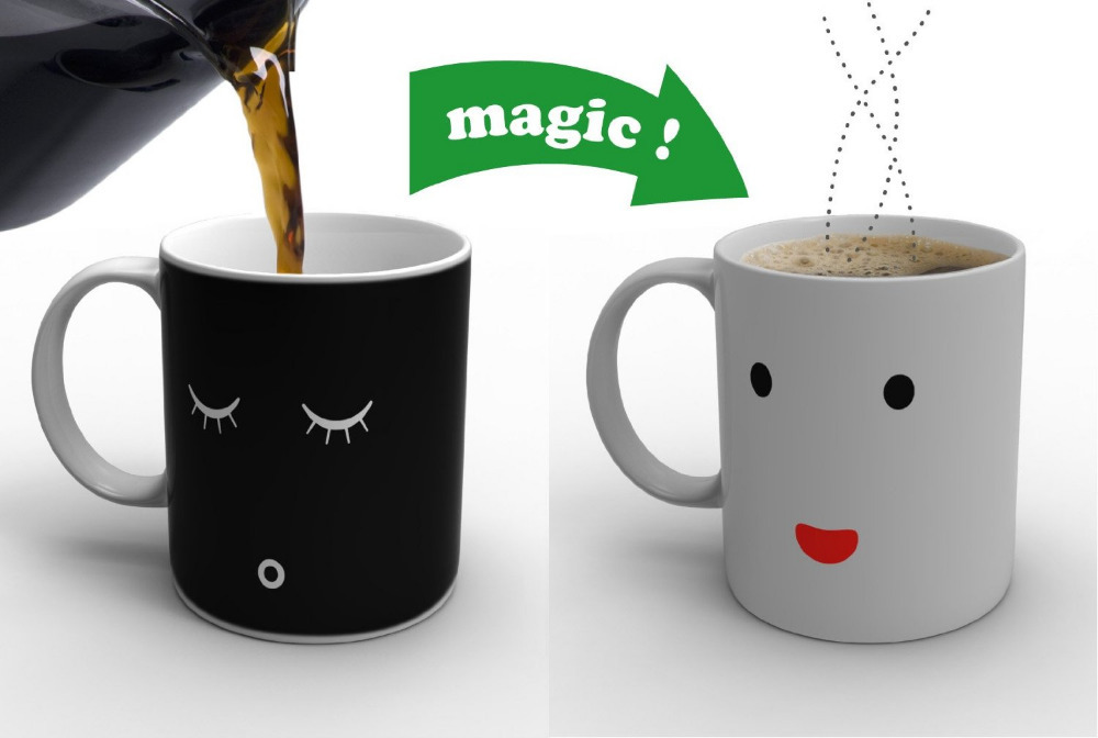 New Home Fashion Black Colour Smile Face Changing Magic Noon Morning Coffee Mug Coffee Water Drinking