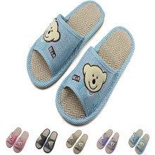 New Spring Summer Cartoon Women Linen Home Shoes Non-slip Deodorant Sweat-absorbent Breathable Ladies Casual Floor Slippers