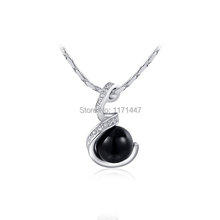 Womens Girls 2014 Fashion Brand Designer Crystal Jewlery 18K White Gold Plated Alloy Black Freshwater Pearl Necklaces & Pendants