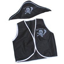 SCYL 7 Pcs Children Kid Classic Pirate Costume Halloween cosplay costumes skull eye vest hat blinder