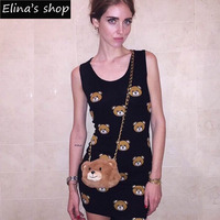 Elina 2015 Fashion women summer mini bear print pencil elegant bodycon vestido de festa ropa mujer party dresses black s m l