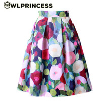 Owlprincess 2016 Summer Women Vintage Retro Satin Floral Pleated Skirts Audrey Hepburn Style High Waist A-Line tutu Midi Skirt