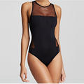 2016 Summer Hot Sale Swimwear Women Sexy Mesh Splice Elastic Black One piece Swimsuit