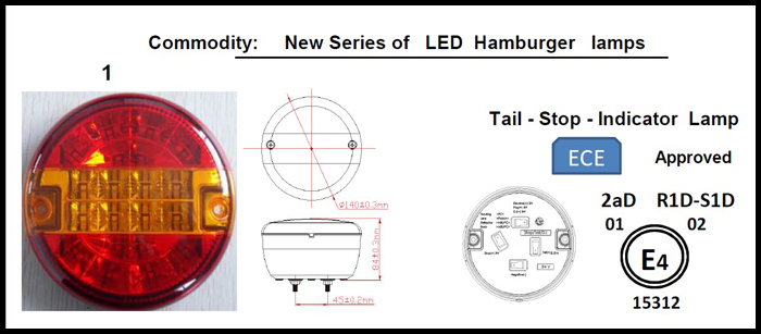 combinational lamp,140mm round light truck with Stop/Tail/Turn Lamp Light function