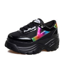 shoes woman Height Increasing women black white casual shoes platform shoe muffins jogging wedge basket femme 2016