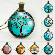 Vintage tree pendant necklace life tree picture glass cabochons antique bronze chain necklace fashion jewelry for women