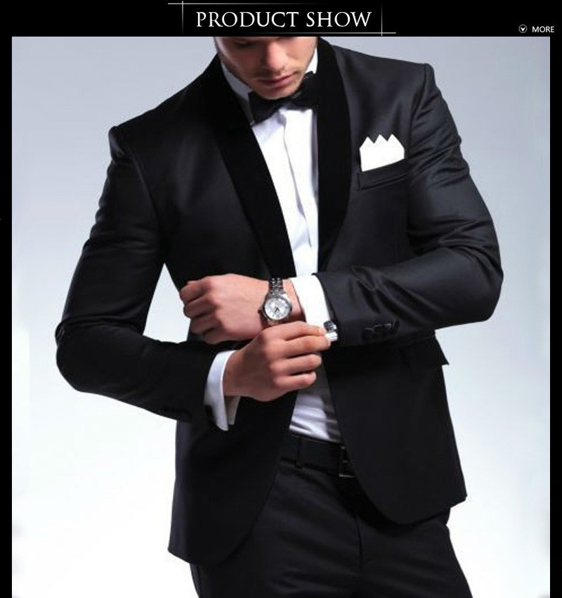 Elegant Groom\'s Wear Black Smoking Dinner jacketWedding Suits For MenBest man\'s 3 Peices Suits(Jacket+Pants+shirt)