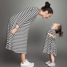 2016 Fashion Family Matching Outfits Striped Cotton Womens Girls Dresses Casual Parent- Child Clothes Baby Girl Dresses S4-70