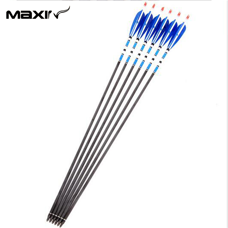 Hot Sale 6Pcs Lot 80cm Blue Archery Carbon Arrow Handmade with 7 5mm Diameter 20 60lbs