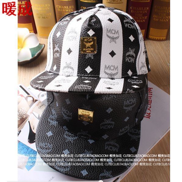 Flat Edge Hats PU Skin MC M Four Square Iron Card Hats Korean Hip hop Tide