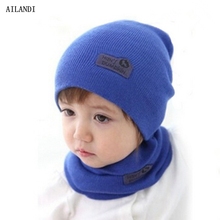 5 Color Casual Hedging Crochet Child Hat Warm Letter Knitted Kids Hats For Unisex Solid Wool Baby Winter Caps + Scarf Suits