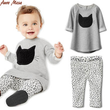 foreign trade baby 2 piece cotton short sleeve T-shirt + cat leopard pants women suits