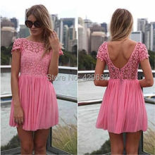 Sexy With Short Sleeves Lace And Chiffon Homecoming Mini Party A Line Gowns 2016 Hot Pink