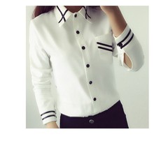 Fashion women elegant bow tie white blouses Chiffon turn down collar shirt Ladies tops school blouse female Plus Size shirt