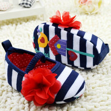 Infant Toddler Stripe Flower Crib Shoes Soft Sole Kid Girls Baby Shoes Prewalker